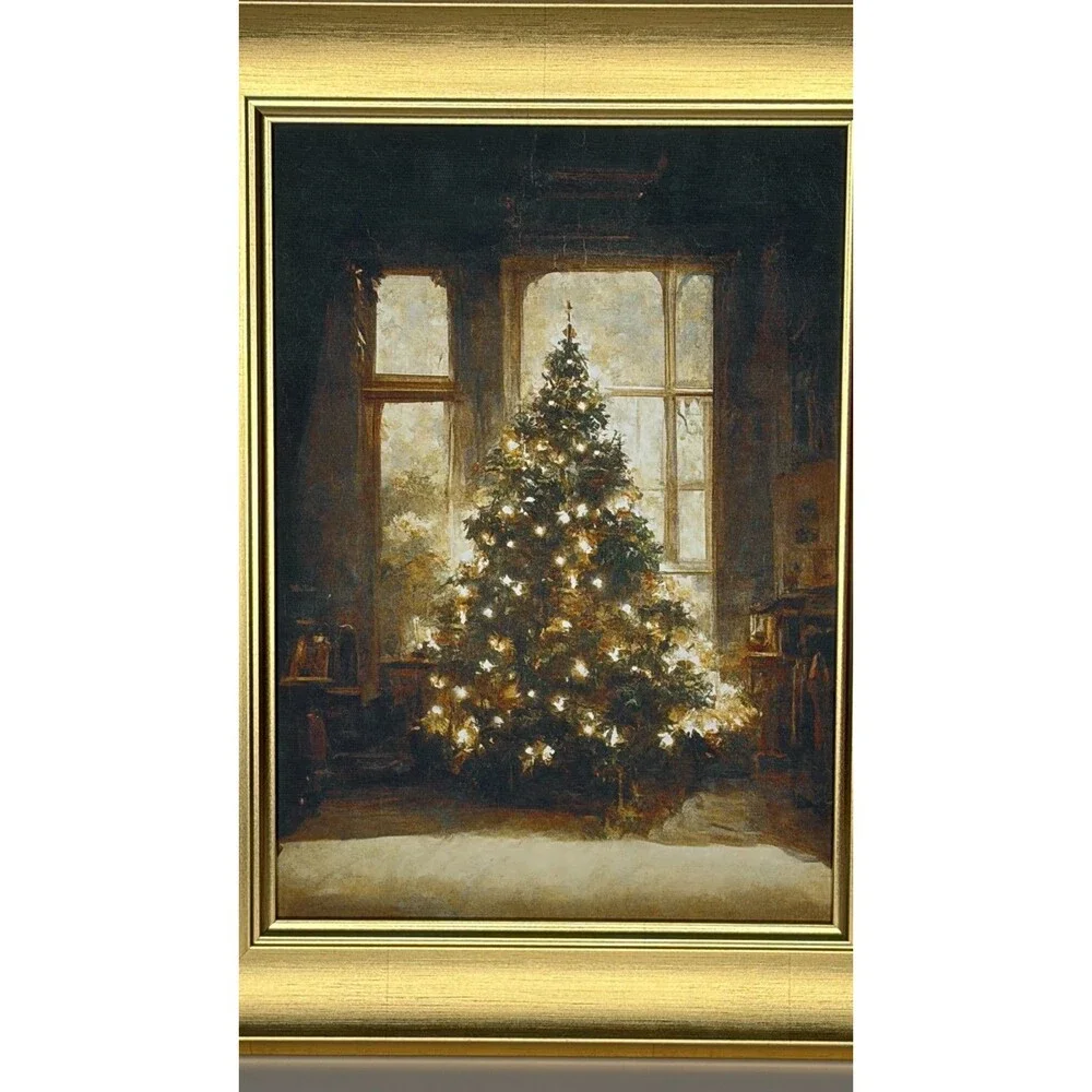 Petal Lane Home Framed Christmas Tree Wall Art Gold Frame Holiday Print